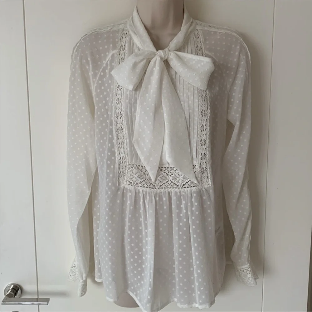 Somerset By Alice Temperley Ivory Dot Sheer Long Sleeve Kate Middleton Blouse 6 - Picture 5 of 14